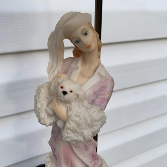 The CROSA Collection Table Lamp Lady with White Dog Beaded Shade Art Deco Style - Picture 2 of 13